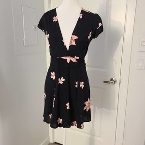 Reformation Floral Wrap Plunge Mini Dress